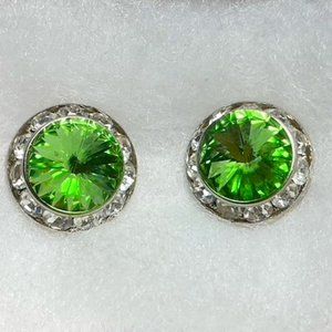 Peridot green 15MM pierced earring silvertone for dance, auditions and pageants